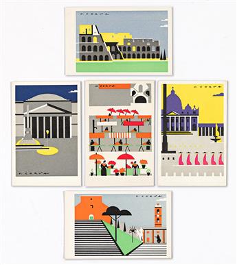 URBANO CORVA (1901-1986).  [ITALIAN TRAVEL POSTCARDS]. Group of 18 postcards. 1930s. Each 3½x5½ inches, 8¾x14 cm.